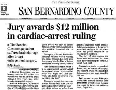 A Rancho Cucamonga jury awarded $12 million