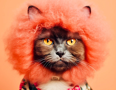 Cat with red afro in 60s vibes