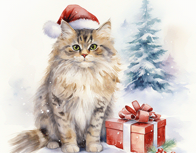 Siberian cat wearing Santa Claus