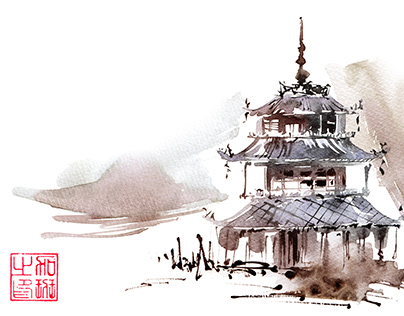 Landscape with chinese pagoda