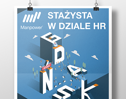 Creative isometric poster - Intern in Manpower Gdańsk