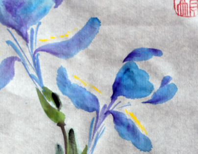 Blue Iris Sumi-e