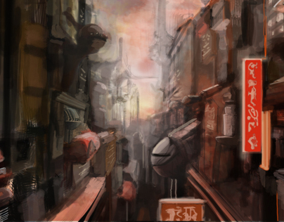 digital painting sceince fiction city