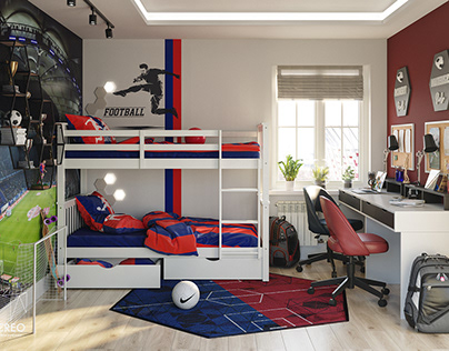 Teenagers room bunk bed for football funs.