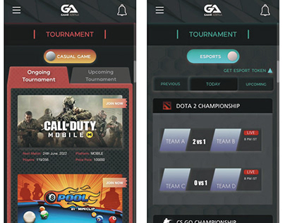 Mobile App Screens for GameArena
