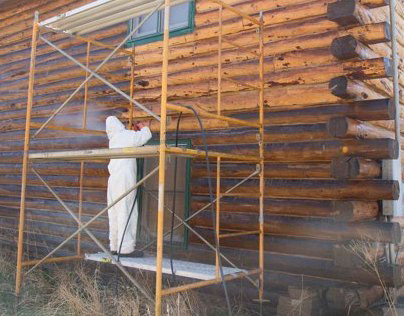 Log Home Restoration project, media blasting