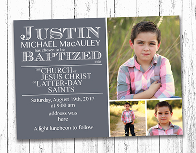 Justin Boy LDS Baptism Invitation