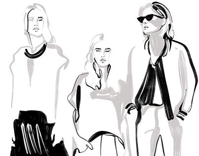 Black and White, Gray Scale Fashion Illustration