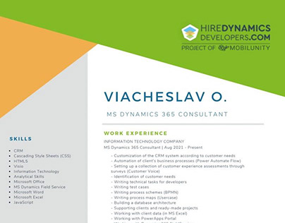 VIACHESLAV O. - MS Dynamics 365 CE Consultant