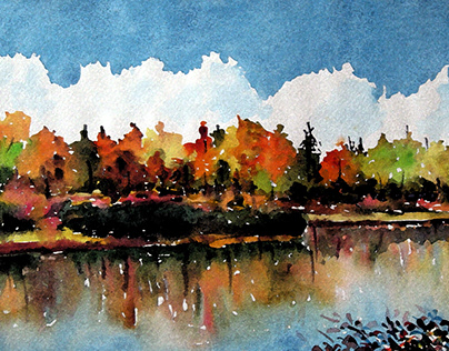 Landscape Watercolor Painting by Chayim Shvarzblat