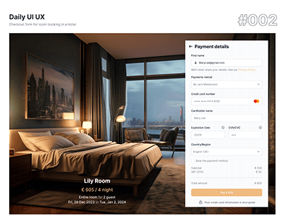 Checkout form for room booking in a Hotel