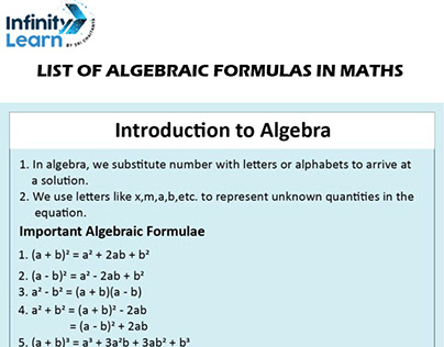 Math Algebra Formulas | List of Algebraic Formulas
