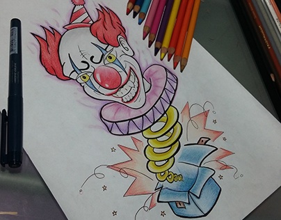 Crazy box clown, It was did with pencil colors.