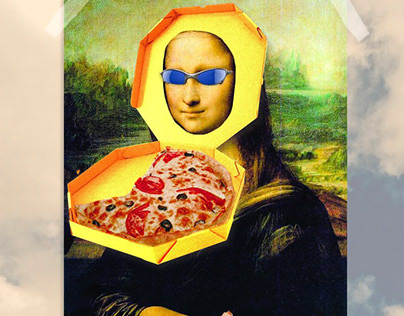 Pizza Collage Art Funny, DaVinci, Michelangelo Parody
