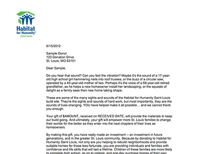 Habitat for Humanity – Fundraising, Donor 'Thank You'