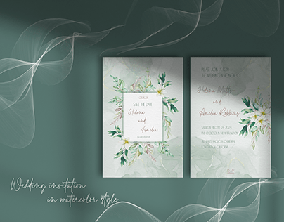 Rustic wedding invitation design in watercolor style.