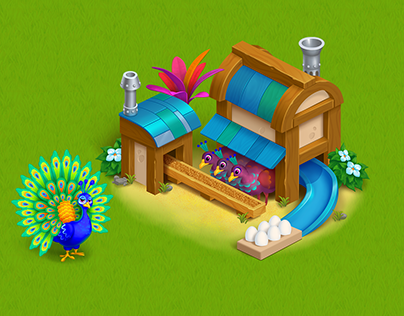 Isometric Peacock's eggs farm