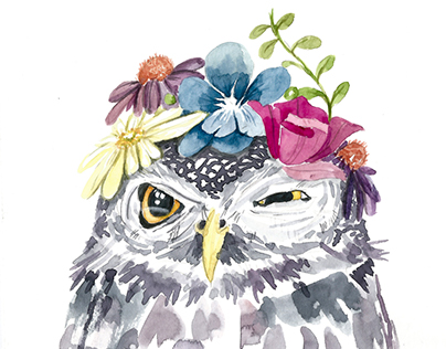 Watercolor flower owl
