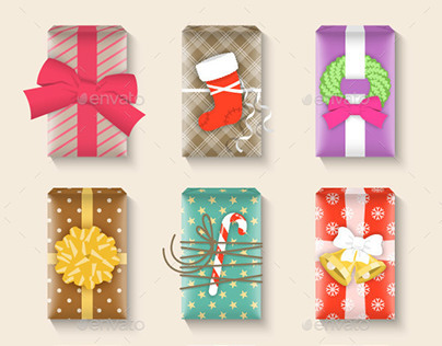 Christmas Gift Boxes Bright Colorful Set