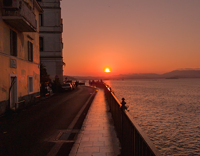 Sunset in corfu town greece