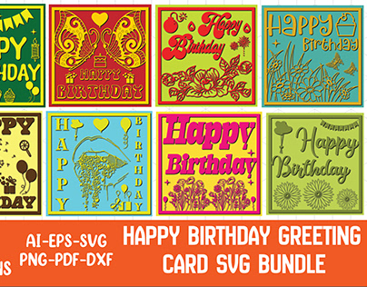 Happy Birthday Greeting Card SVG Bundle