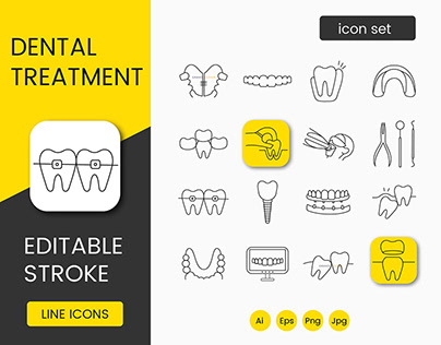 Dental treatment icons set editable stroke