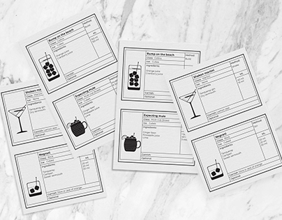 Cocktail menu cards-black & white