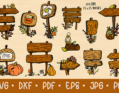 Pointers autumn clip art Wooden signs