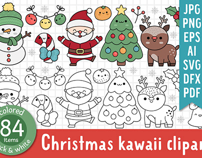 Kawaii Christmas clipart for kids