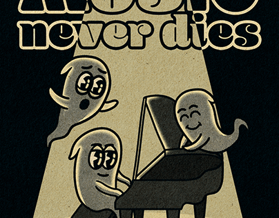 Ghost piano retro illustration