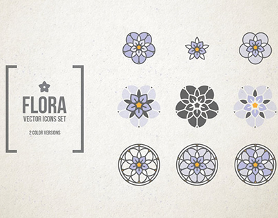 Stained Glass Flowers. Vector Icons Set