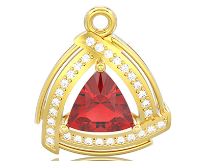3d golden pendant with diamonds and red ruby