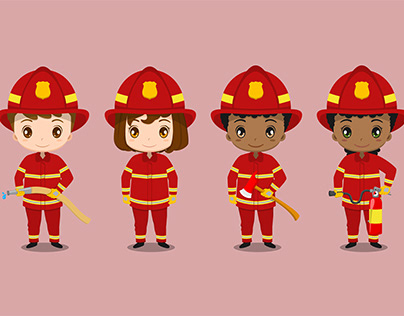 Cute kids in firefighter uniform