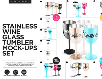 Stainless Wine Glass Tumblers Mock-ups Set
