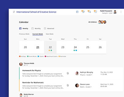School app - Student work / agenda calendar