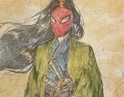 edo period spiderman — watercolours & pencil, A4