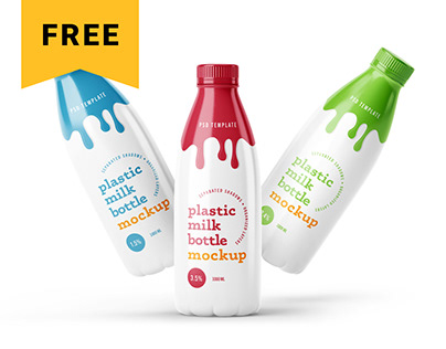 Free Plastic Yogurt & Milk Bottle Mockup