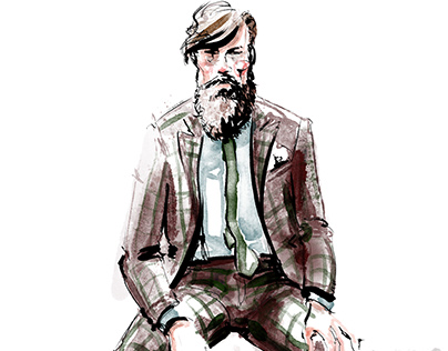 Brown window pane suit - menswear illustration