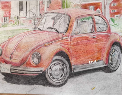 VW Beetle color pencils