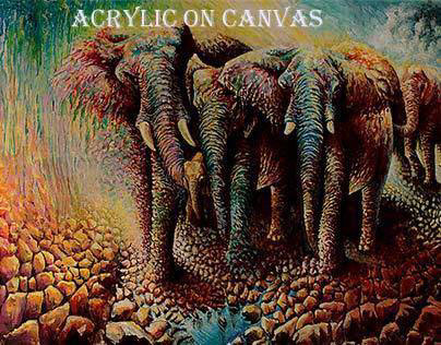 Elephants                   Acrylic on canvas