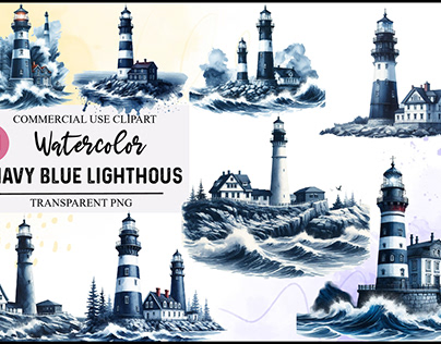 Watercolor Navy blue Lighthous