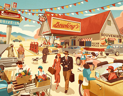 Happy Hour on Route 66 Illustration-1950s