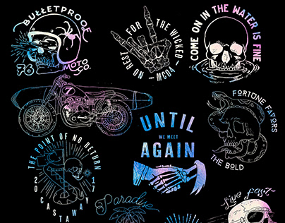 Hand drawn skulls for Biker themed graphics