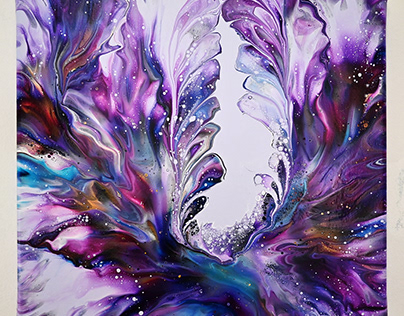 Purple, Turquoise, And Gold Dutch Pour Acrylic Painting