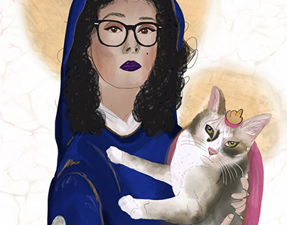 Madonna and Child, but instead Me and My Cat