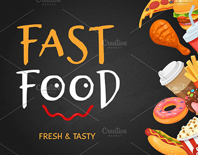 Fast food banner. Cartoon hot dog