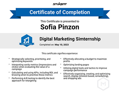 Digital Marketing Simulation Certificate