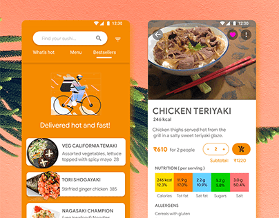 Sushi food delivery app UI design