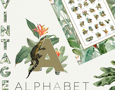 African Animal Alphabet, Vintage Tropical Patterns