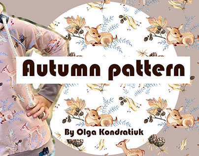 watercolor autumn patterns with deer and cones